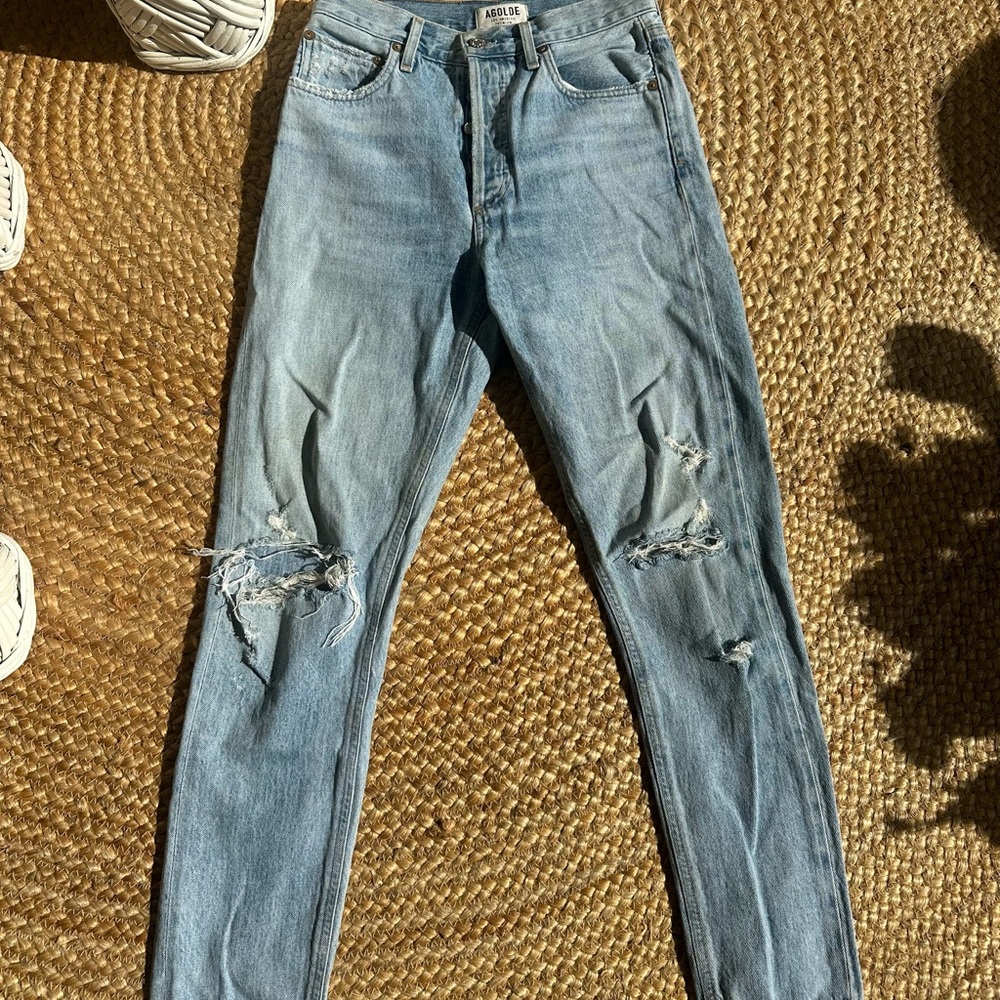 Agolde “Jamie” Light Wash Ripped Jeans